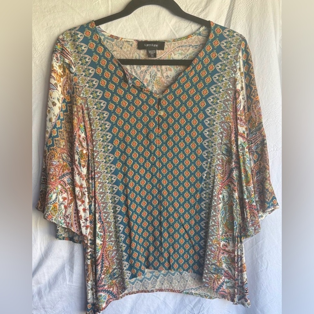 Karen Kane Size XS Captivating Multicolor Geometric Bohemian Print Top
